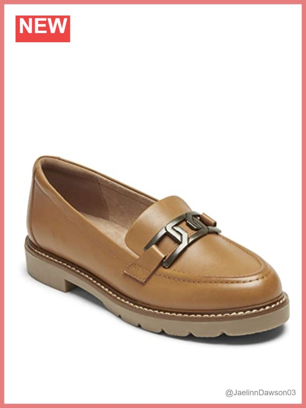 Women's Leather Chain Loafer Flat, Pull-On, TPR Outsole, Cushioned